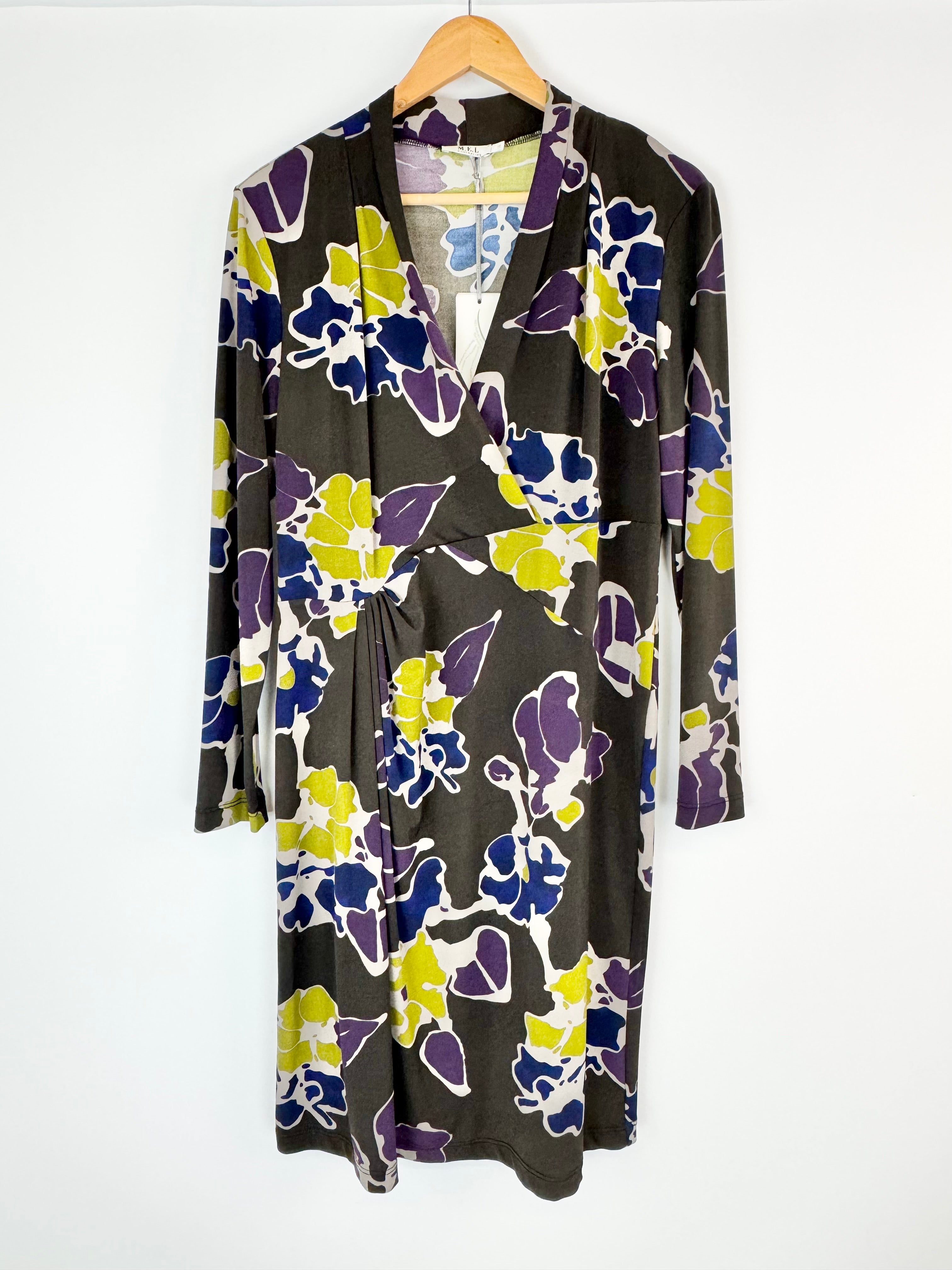 M.E.L 'Bristol Jersey' Purple & Green Patterned Dress NWT - AU14