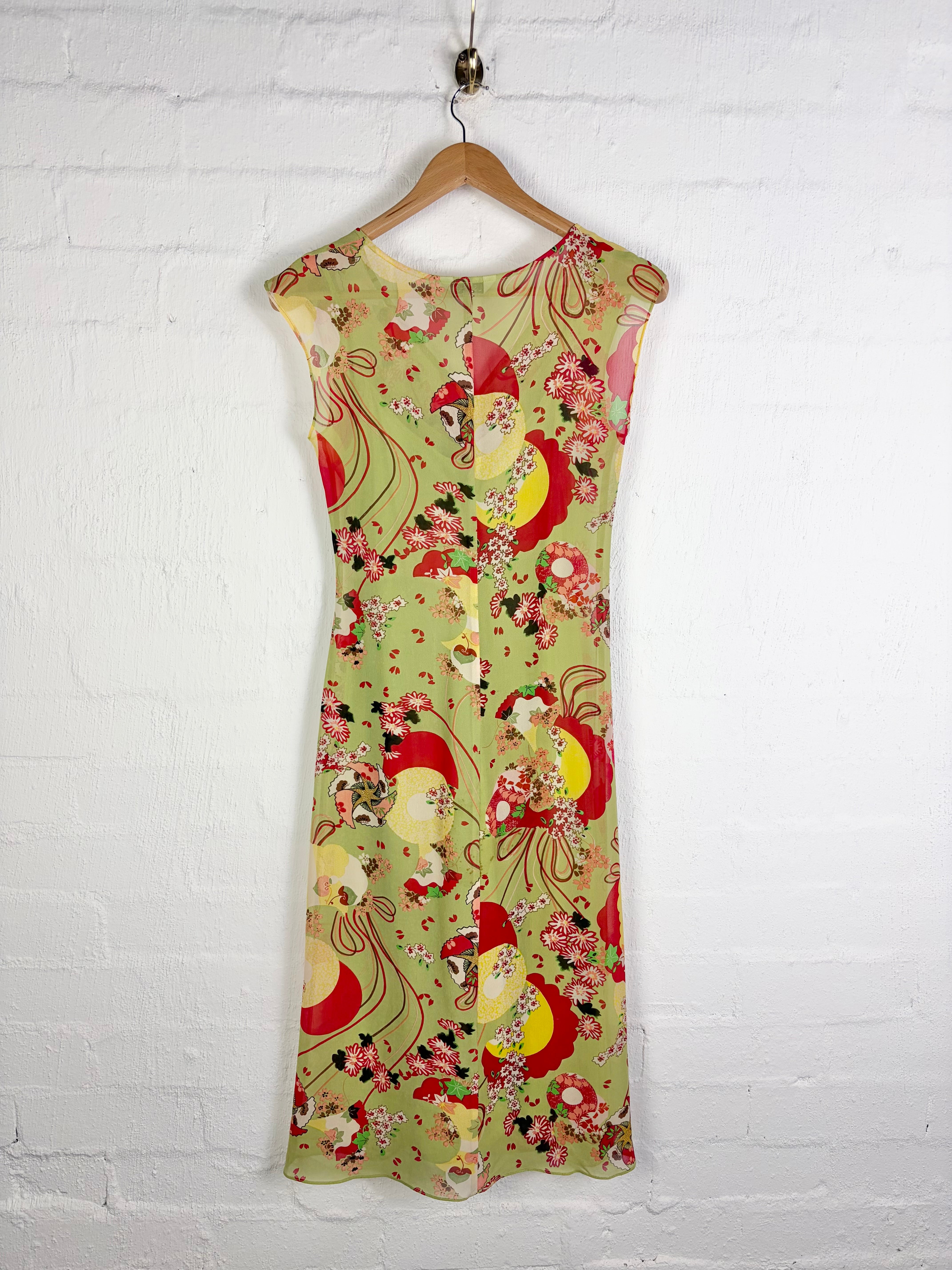 Lisa Ho Green Silk Ruched Midi Dress - AU10