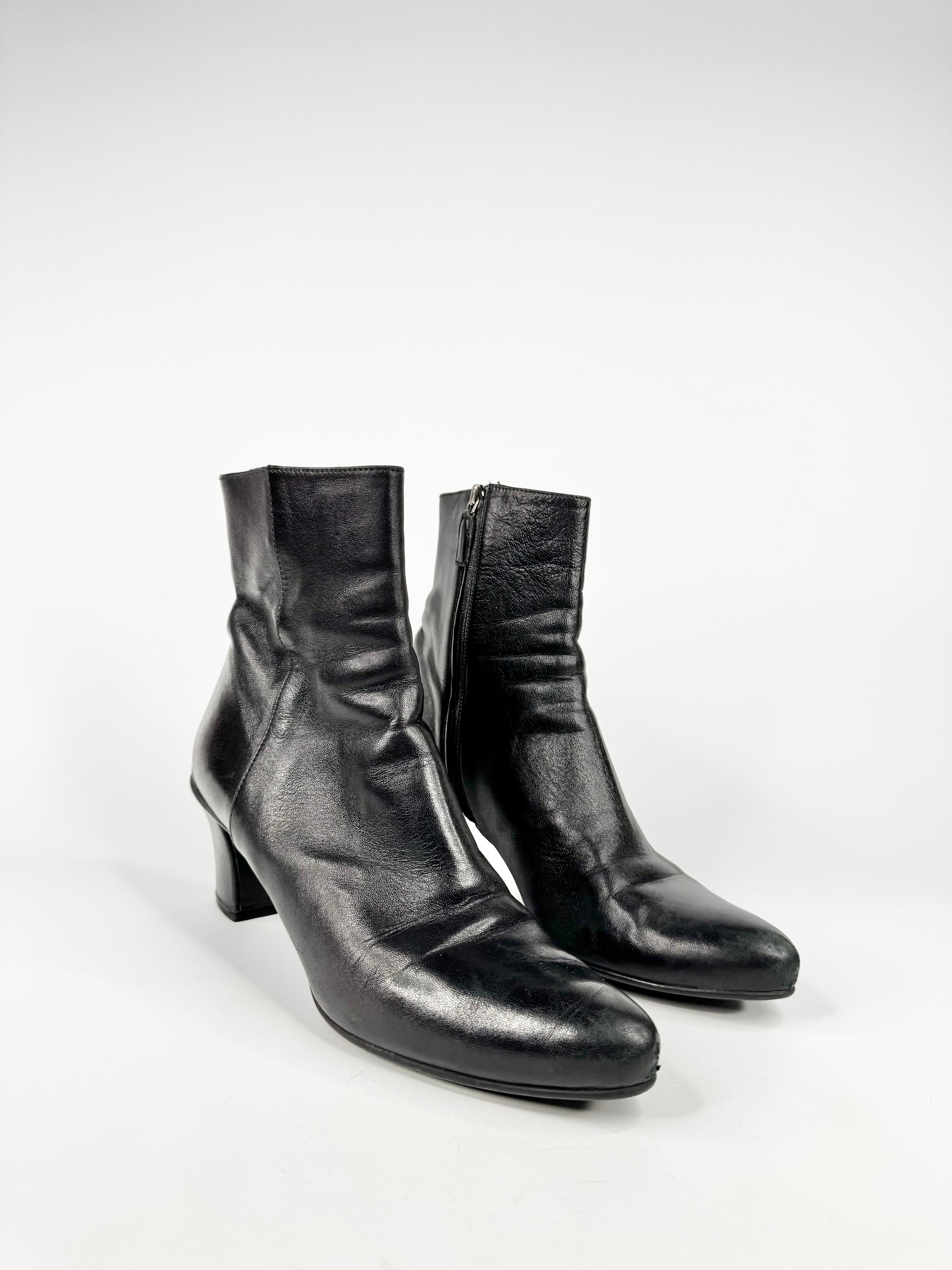 Prada Black Smooth Leather Zippered Ankle Boots - EU40