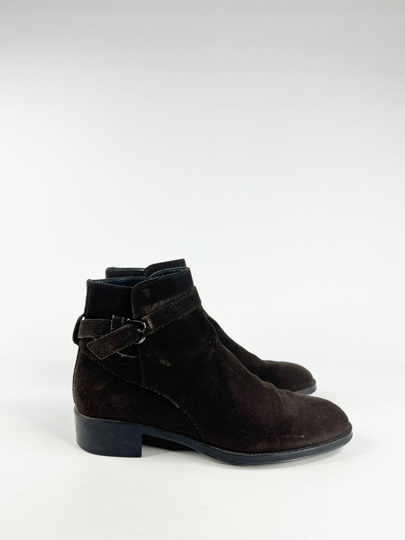 Tod's Dark Mahogany Suede Ankle Boots - EU38.5
