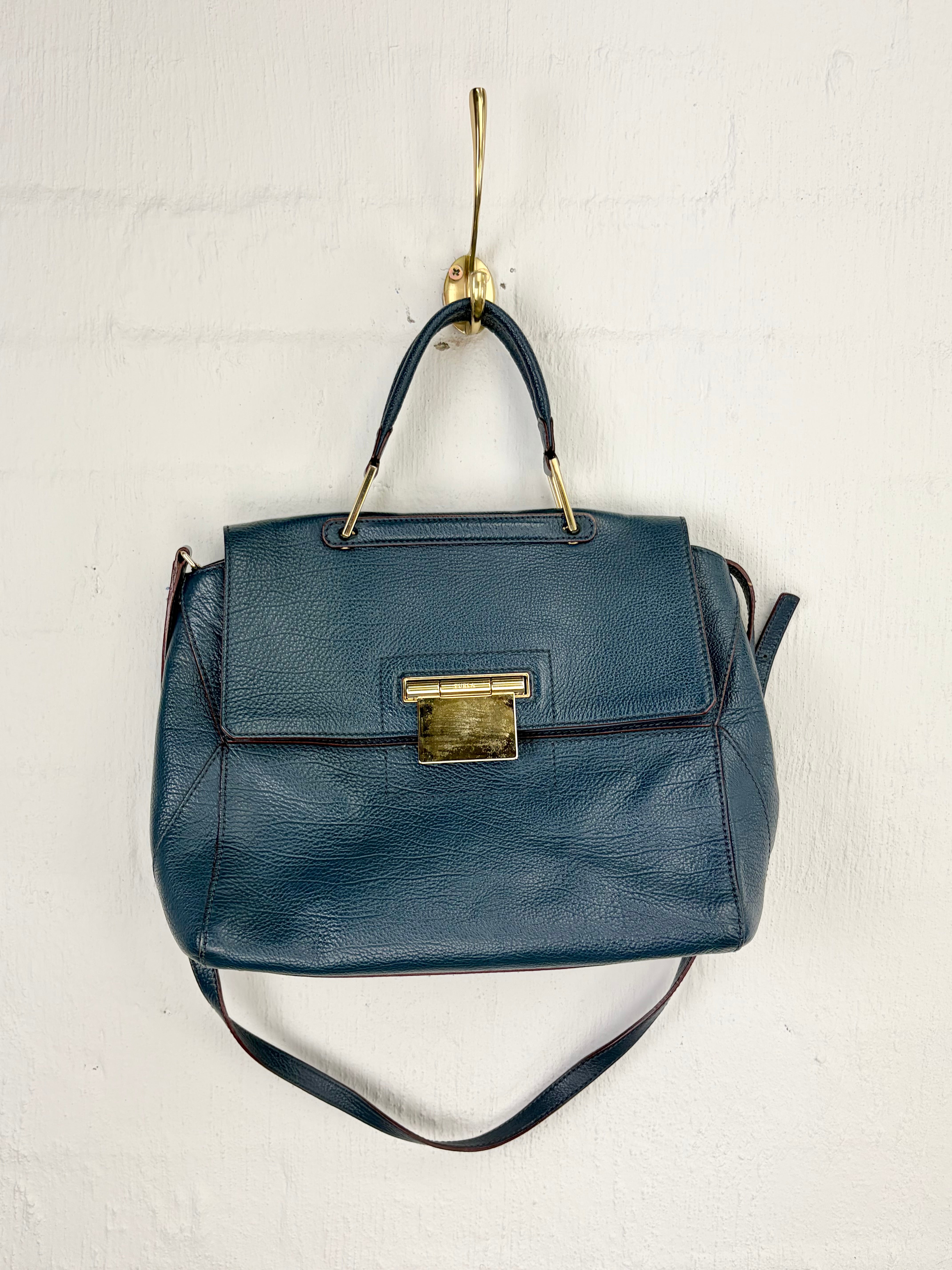 Furla Navy Grained Leather Bag