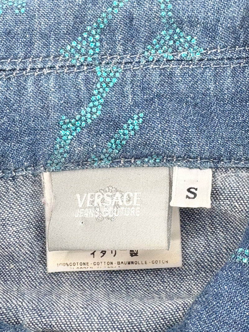 Y2K Versace Jeans Couture Washed Indigo Glittery Denim Jacket - AU8