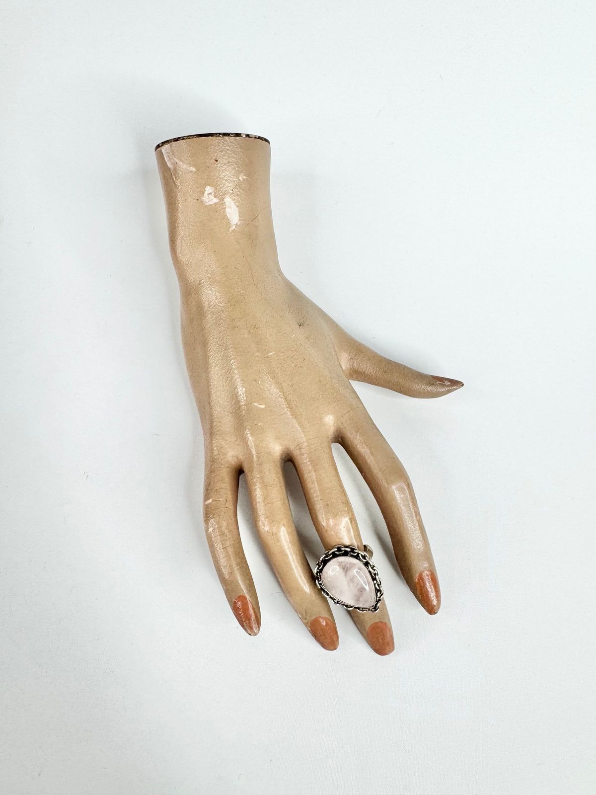 Silver & Rose Quartz Pear Cut Chain Ring