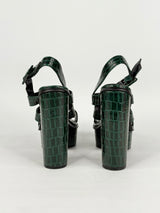 Public Desire Green-Croc 'Gracie' Platform Sandals - EU38