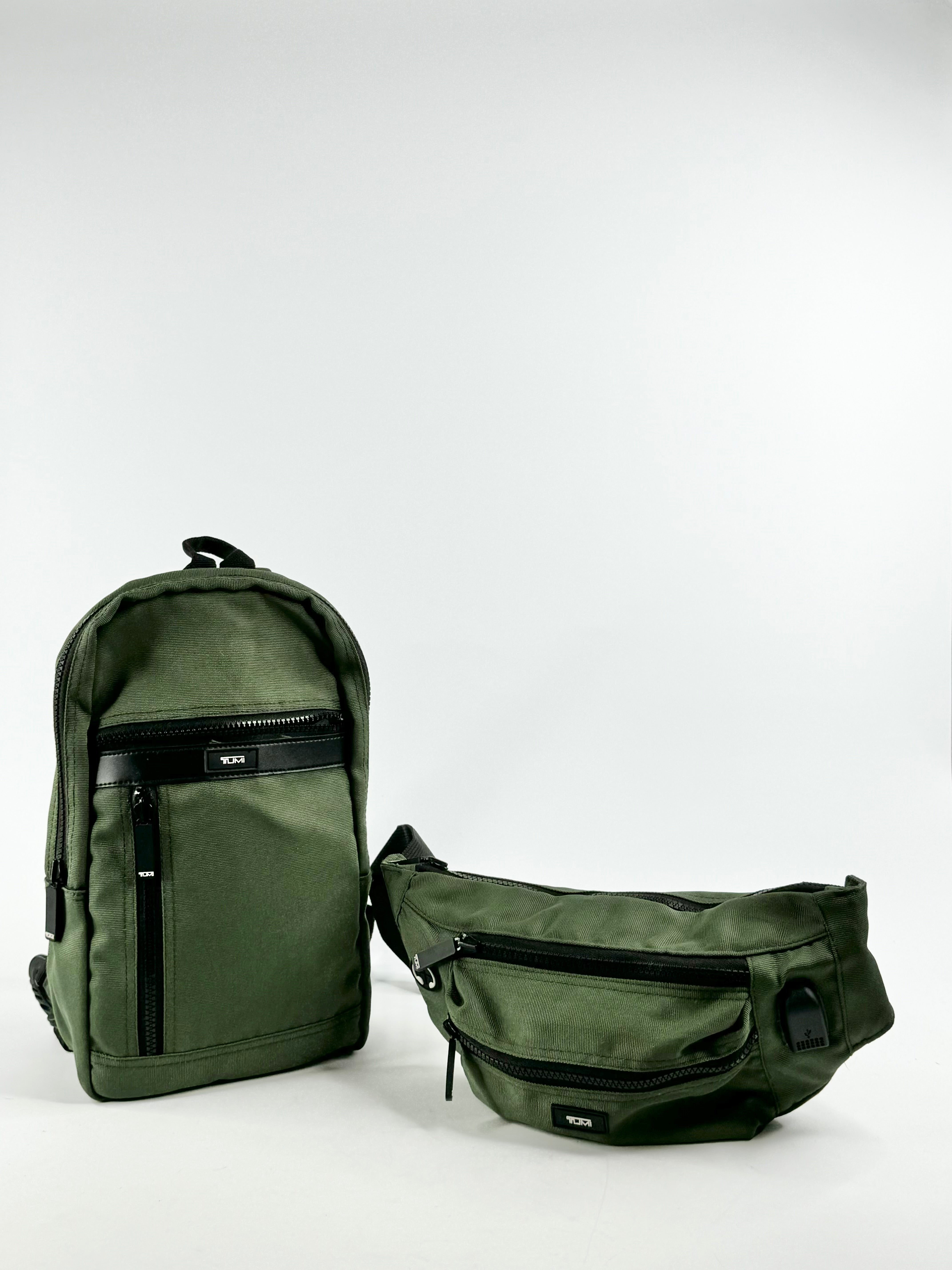 Tumi Pine Green Off Shoulder Bag & Bumbag Travel Set