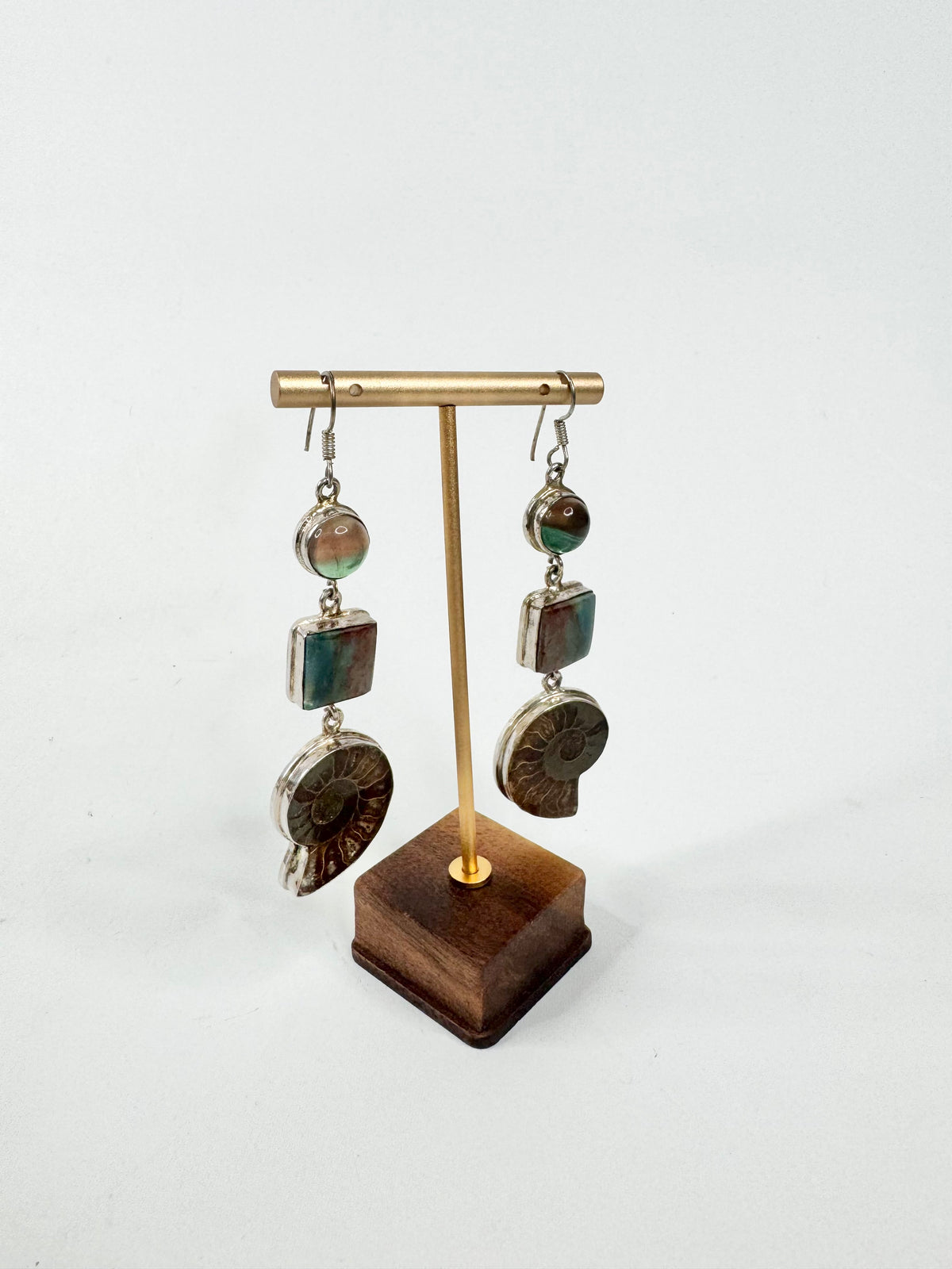 Silver, Shell and Semi-Precious Gemstone Drop Earrings