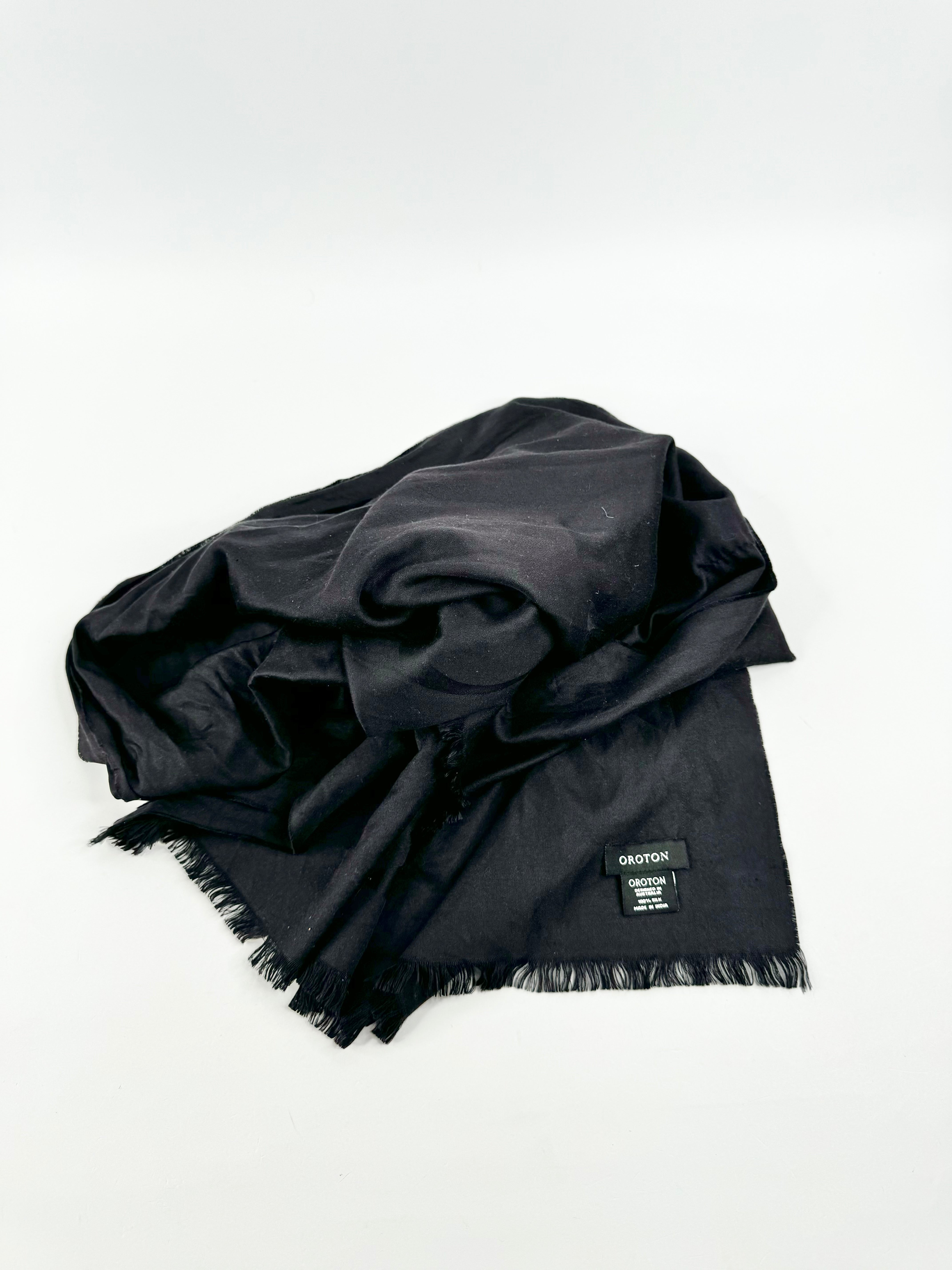 Oroton Black Silk Raw Hem Shawl