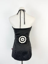 Emanuella Y Black & White Crochet Embellished Halter Top  NWT- AU8