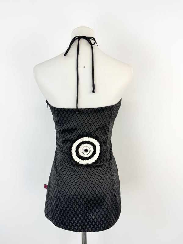 Emanuella Y Black & White Crochet Embellished Halter Top  NWT- AU8