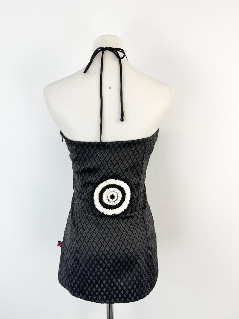 Emanuella Y Black & White Crochet Embellished Halter Top  NWT- AU8