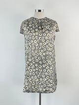 Maliparmi Round Patterned Stone-Grey Silk Midi Dress - AU14