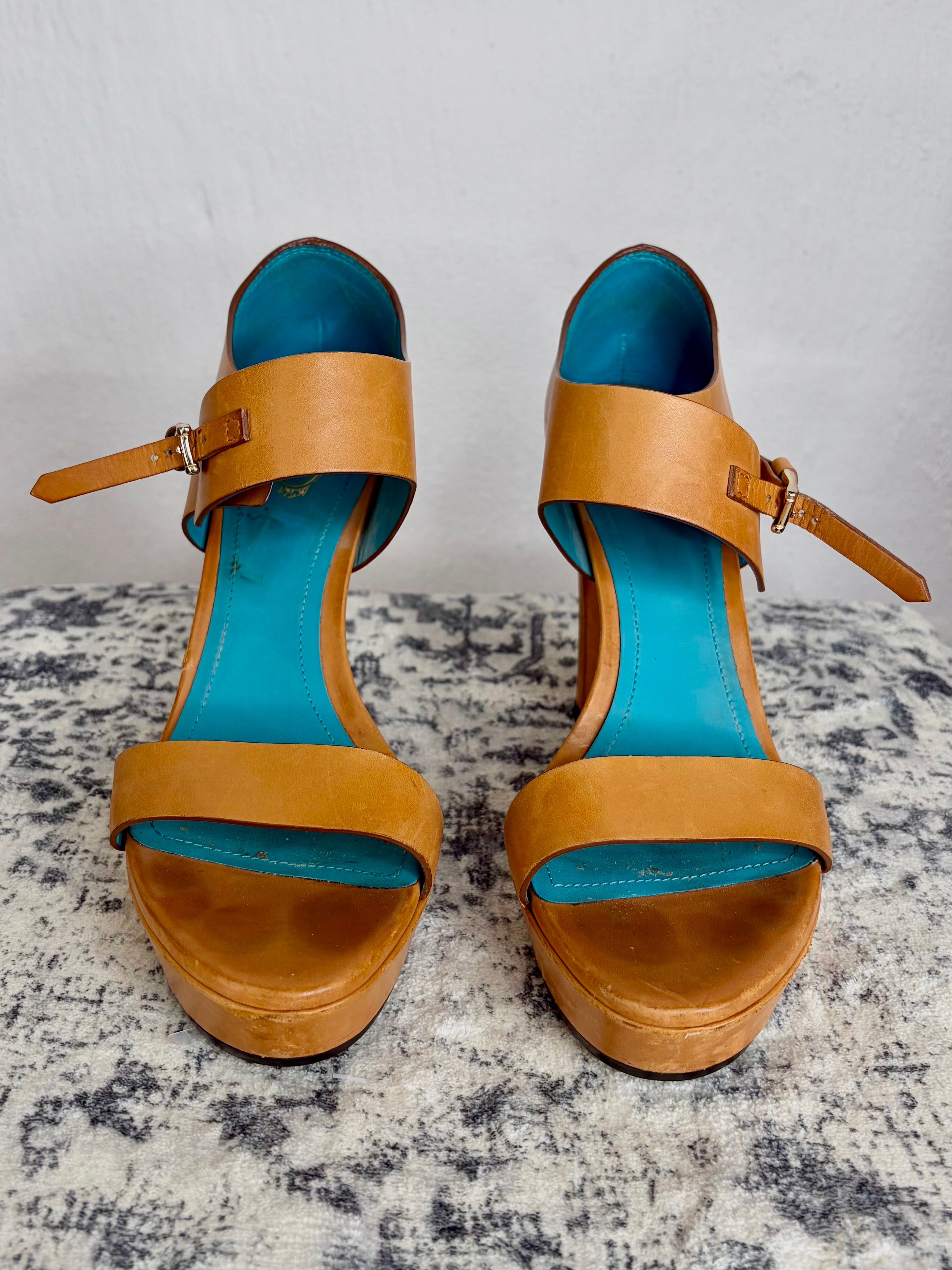 Tod's Brandy Leather Platform Heels - EU38.5