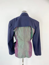 John Richmond Women Blue & Green Shot Silk & Wool Blazer - AU10