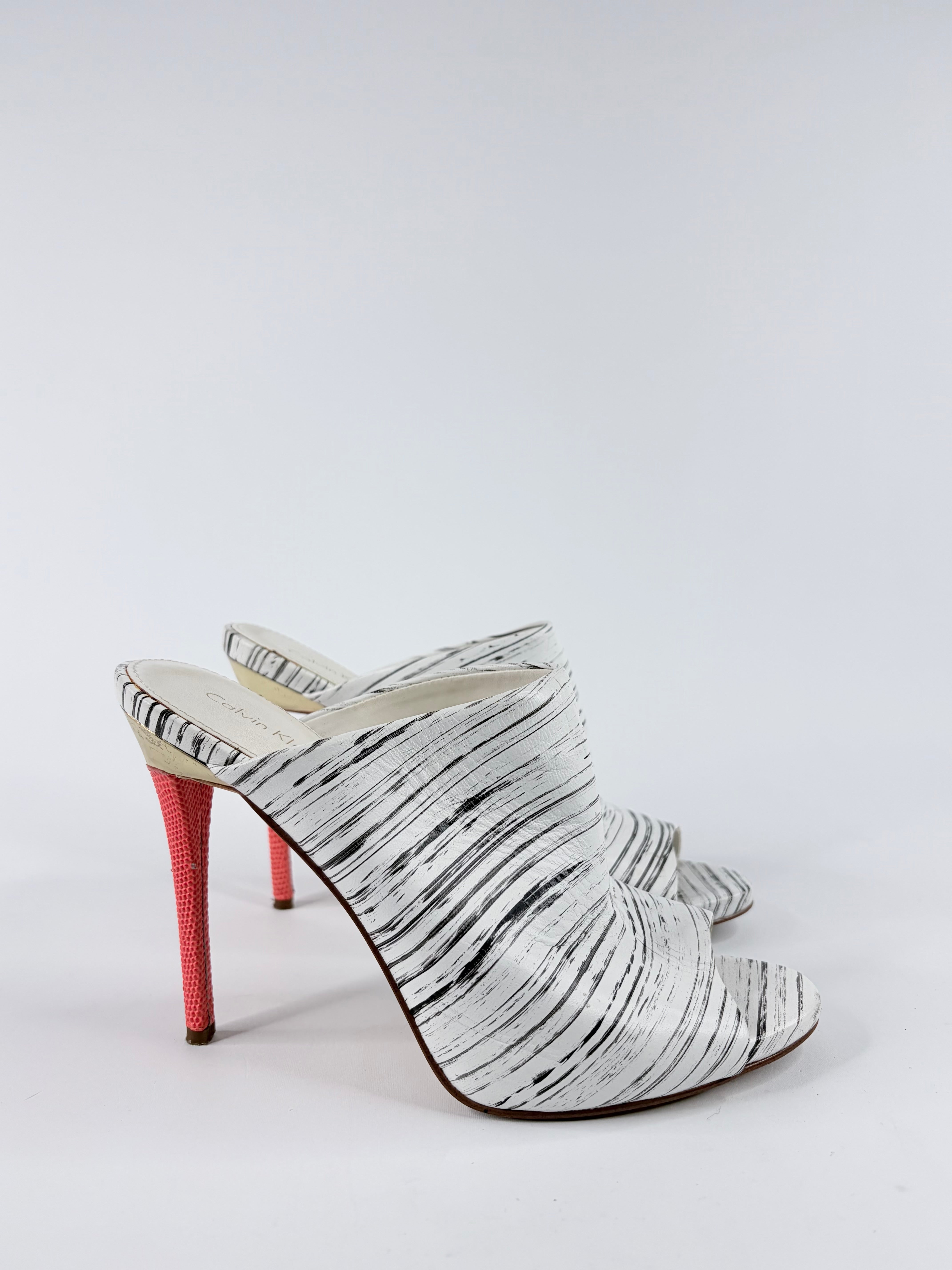 Calvin Klein White Zebra Pattern Mules - EU36