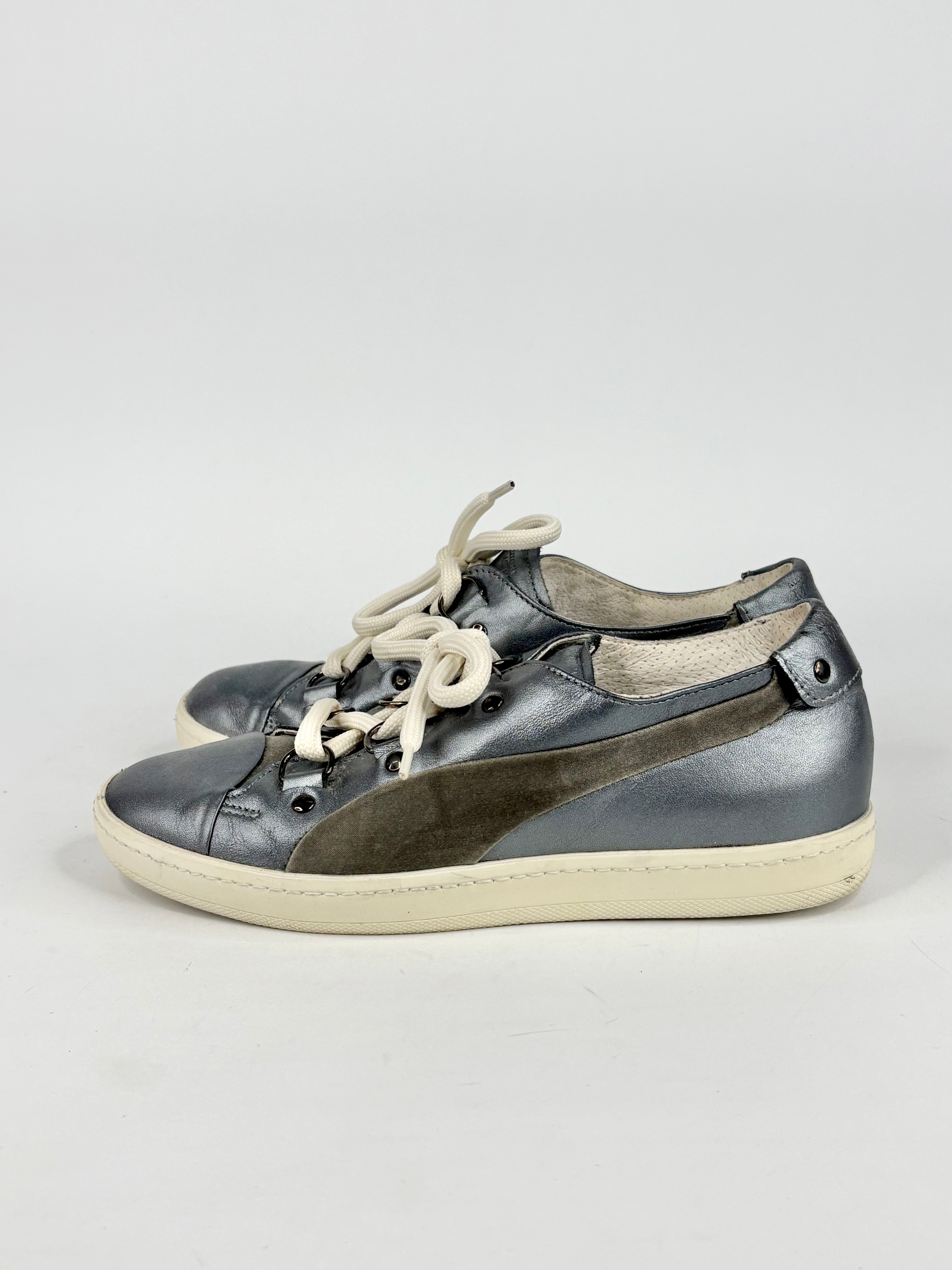 Alexander McQueen x Puma Metallic Gunmetal Grey Leather Sneakers - EU37