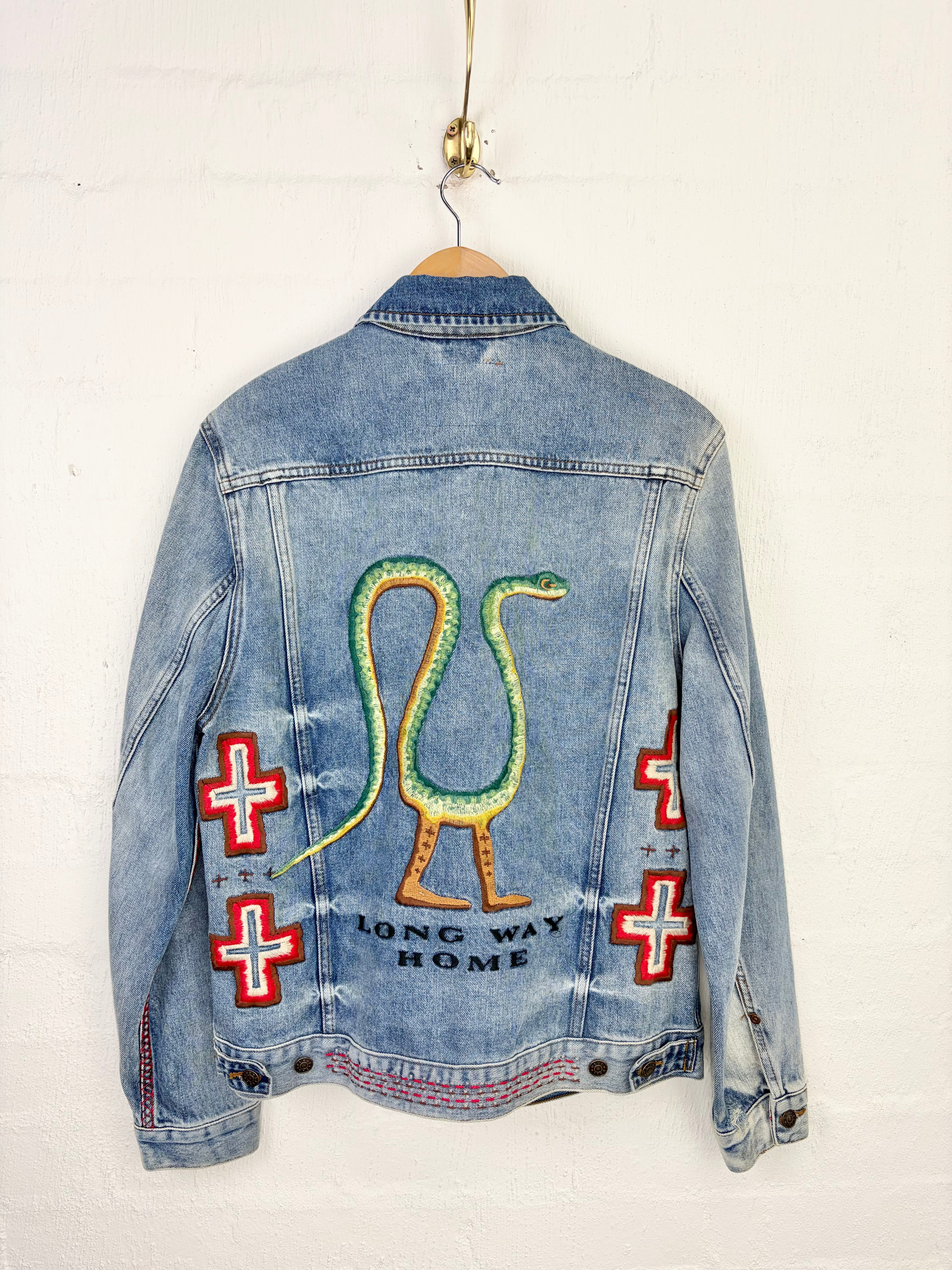 Deus Blue Denim 'Long Walk Home' Snake Patterned Jacket - L