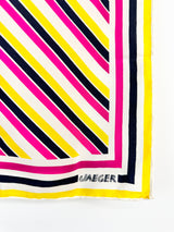 Vintage Jaeger Black, Cream, Yellow & Pink Striped Scarf