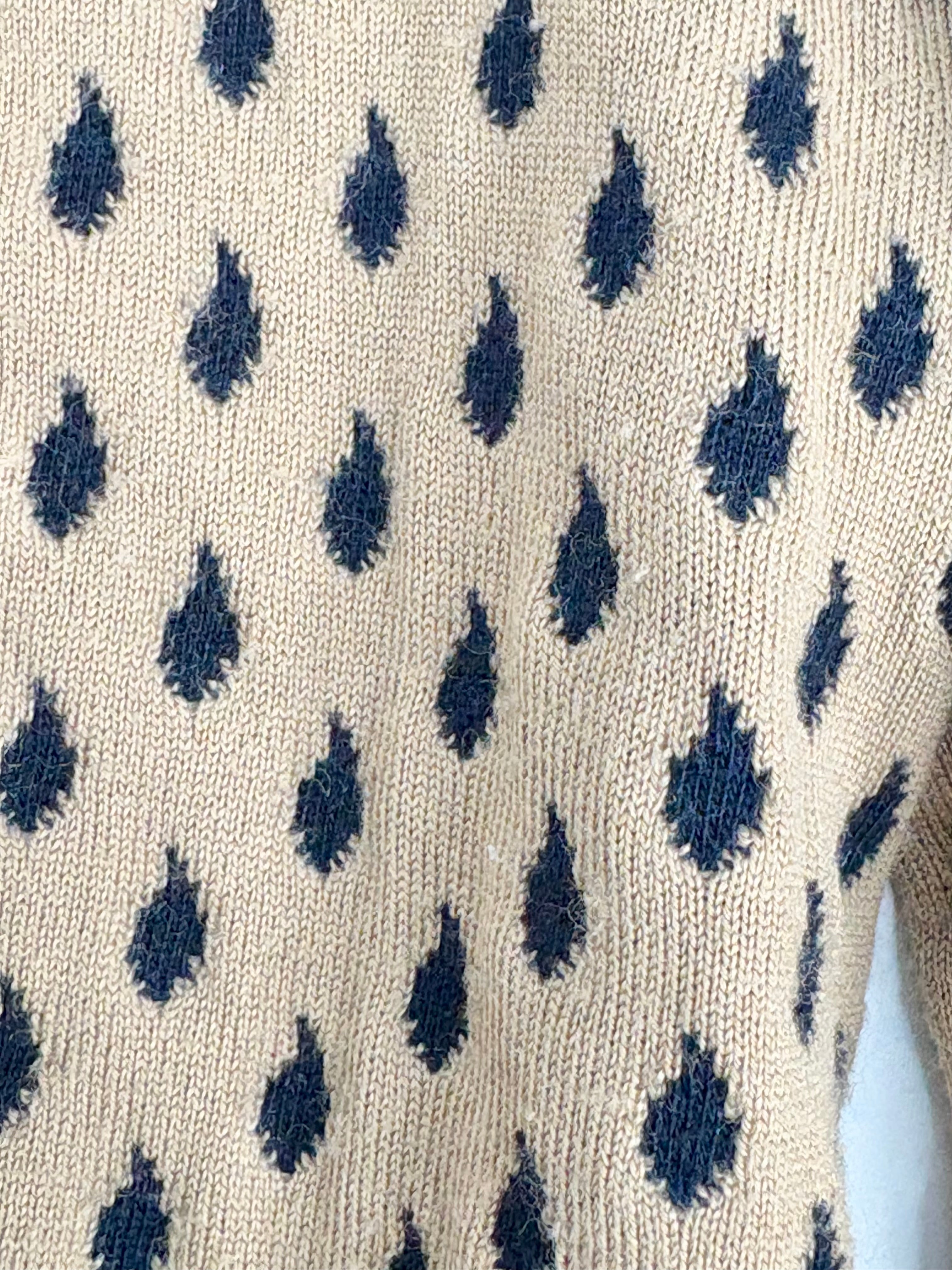 Kenzo Taupe & Black Teardrop Patterned Wool-Blend Cardigan - AU8