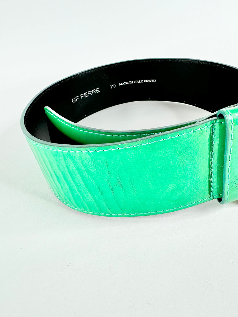 GF Ferre Jade Green Patent Leather Belt - S/M