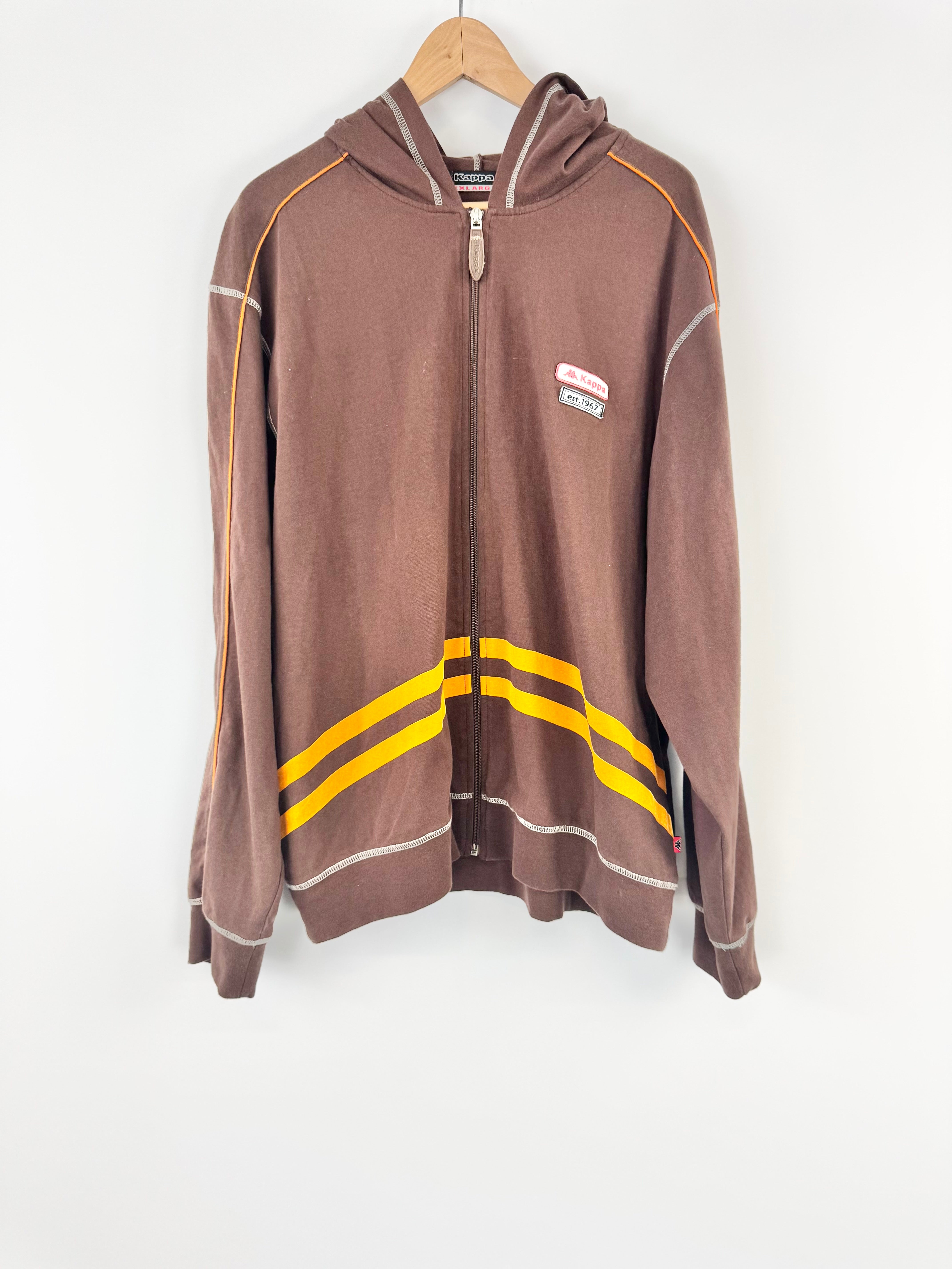 Kappa Brown Hooded Zippered Sweatshirt - XL
