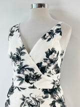 Veronika Maine White & Black Floral Linen Midi Dress - AU12