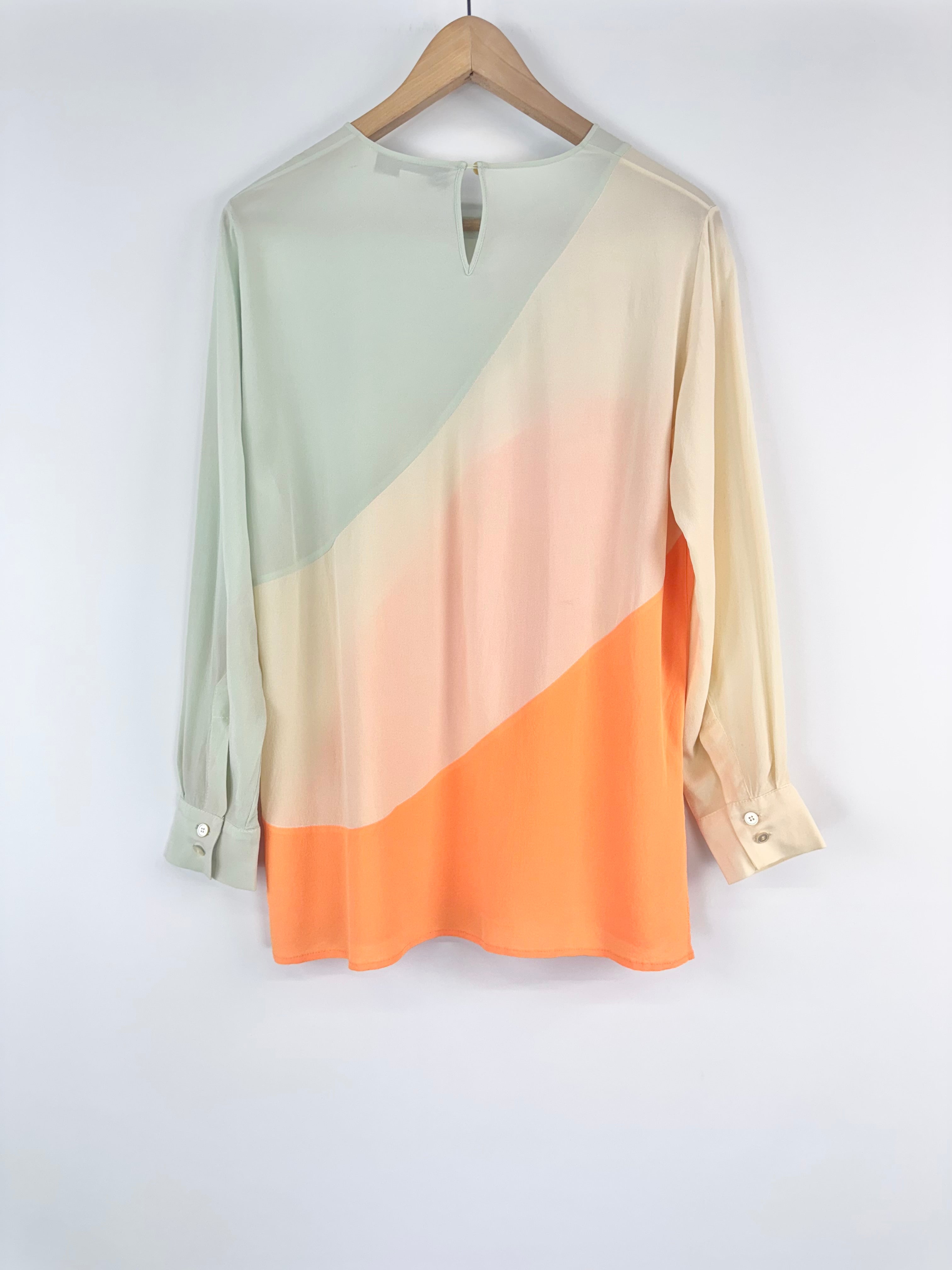 Stella McCartney Colour Block Silk Crepe de Chine Blouse - AU8/10