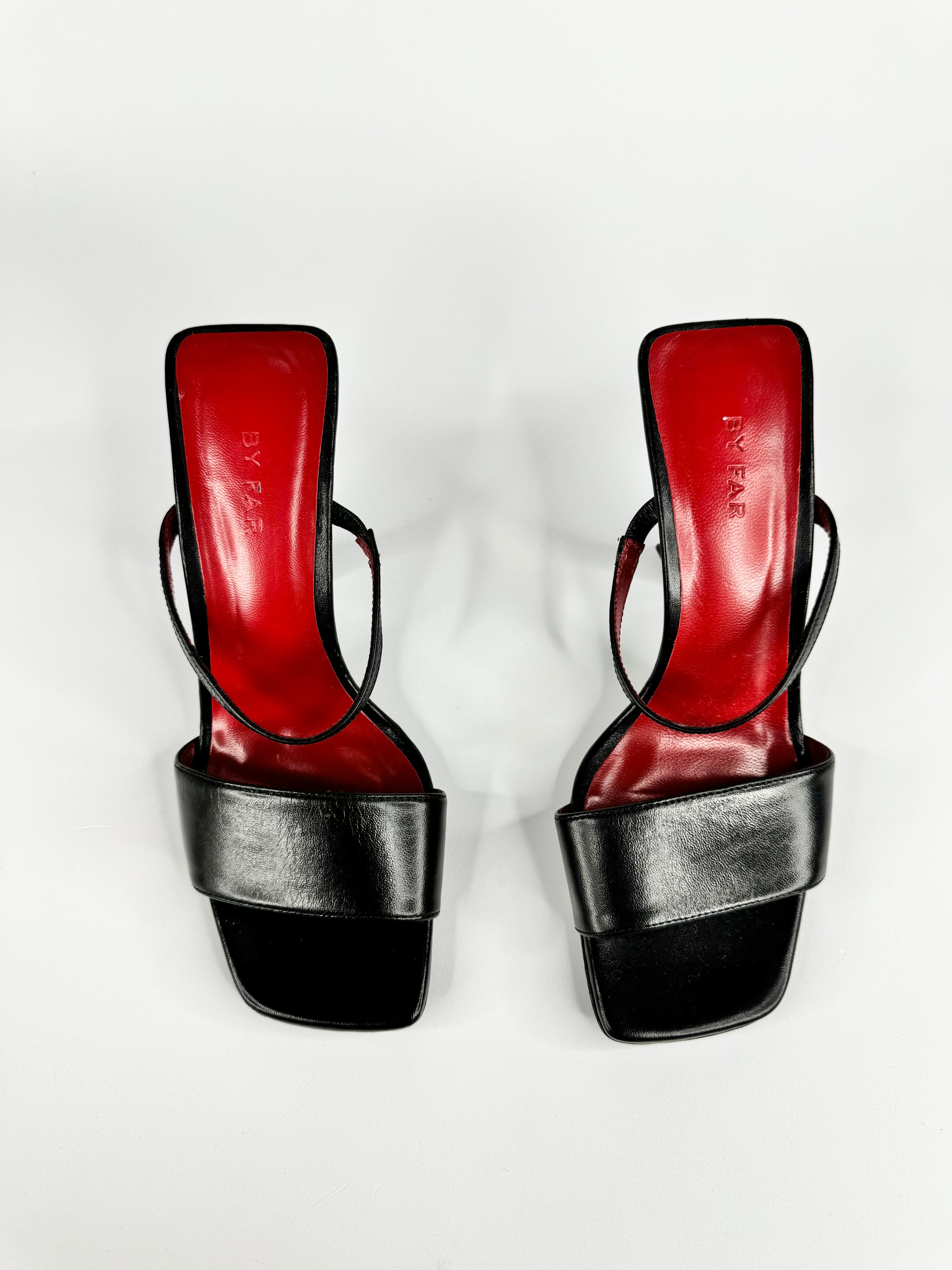 By Far Black Minimalist Leather Heeled Sandals - EU36