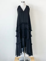 Three Floor Sleeveless Black Layered Maxi Dress - AU8/10