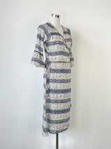 Hoss Blue & White Sheer Cotton Wrap Dress - AU8