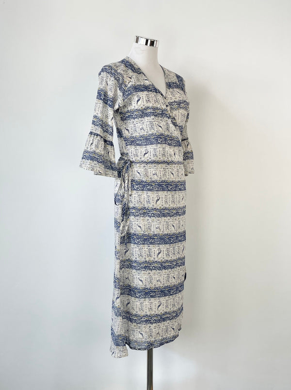 Hoss Blue & White Sheer Cotton Wrap Dress - AU8