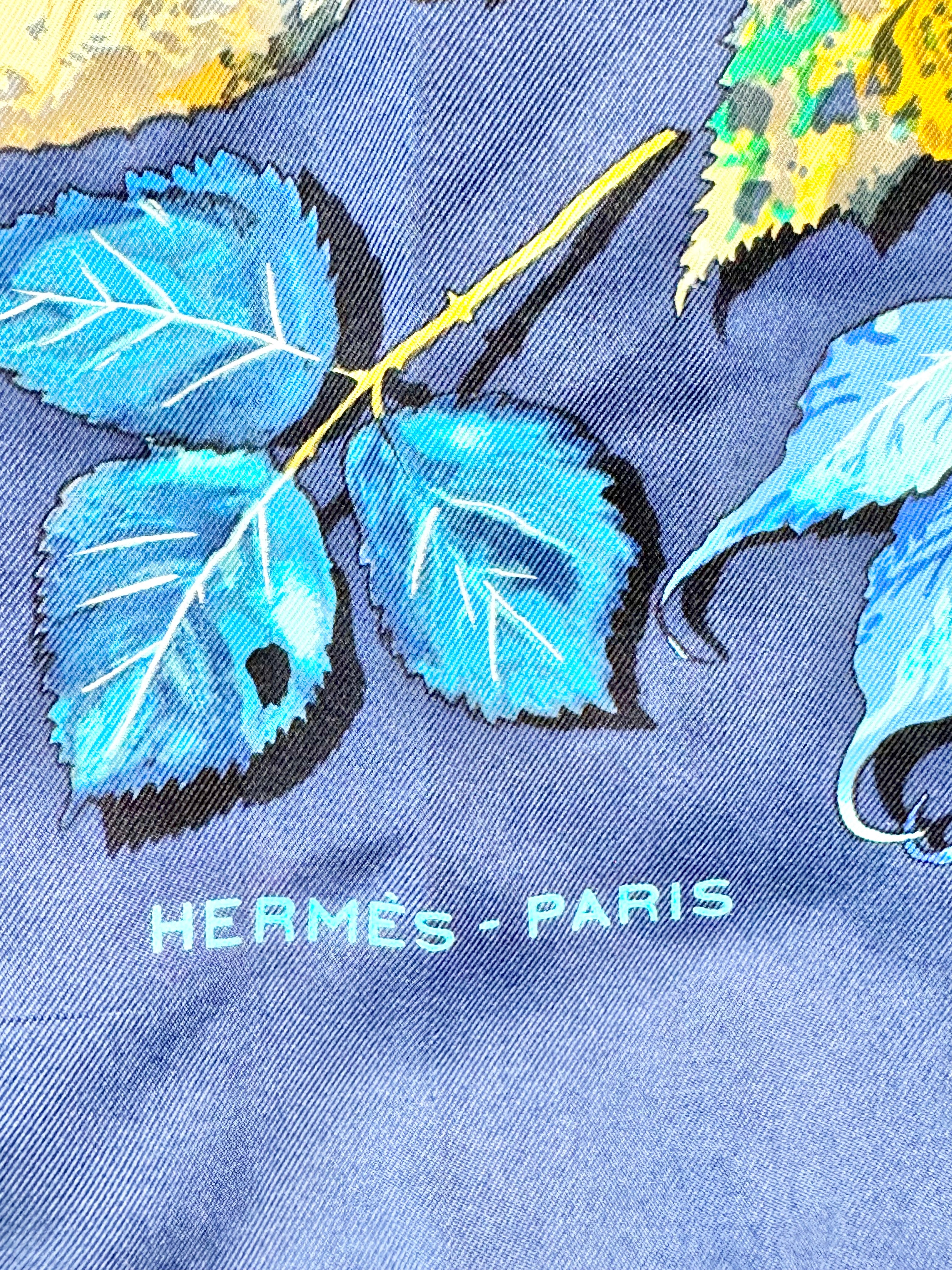 Hermès Blue 'Feuilles D'Automne Tourbillons' Silk Scarf