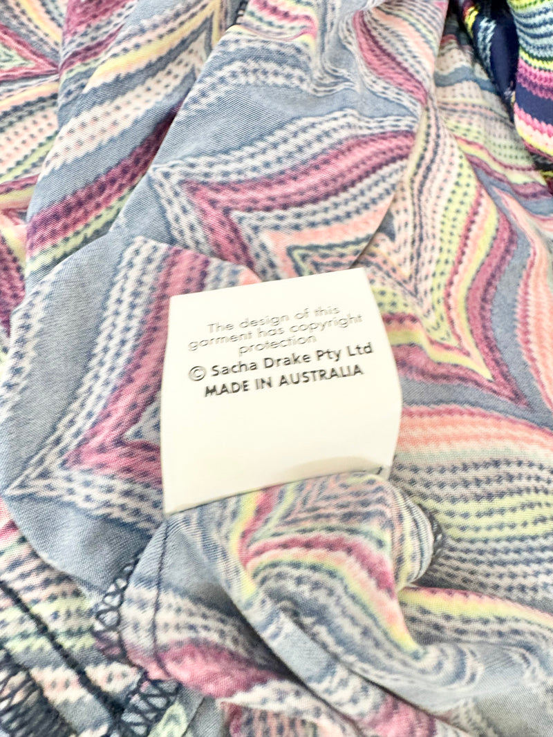 Sacha Drake Blue & Pink Chevron Pattern Wrap Dress - AU10
