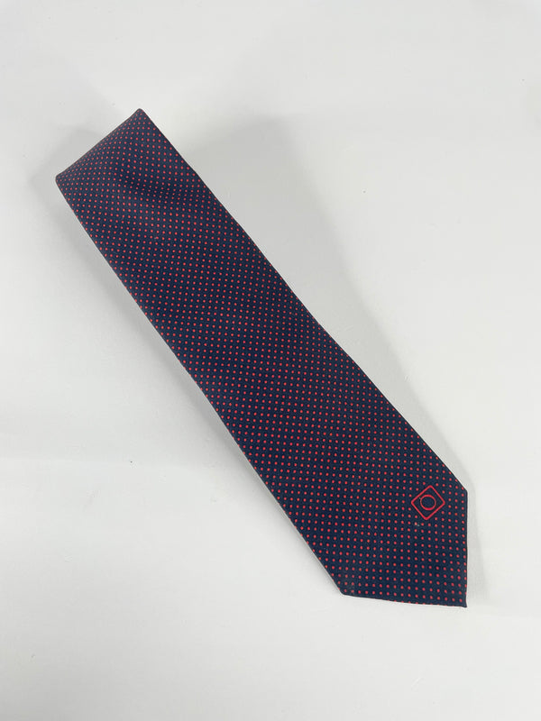 Oroton Vintage Navy Blue & Red Micro-Dot Tie