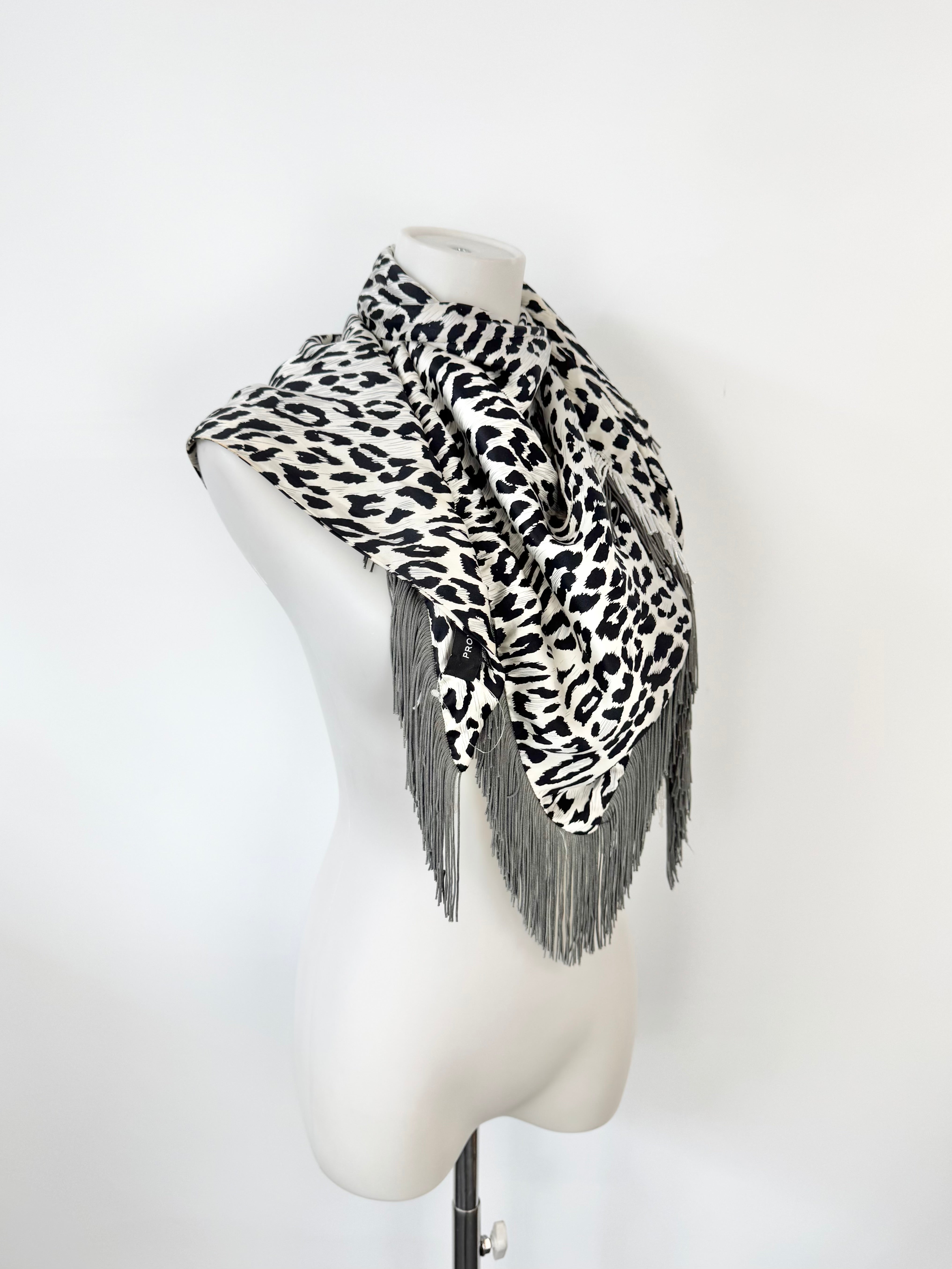 Prova Leopard Print Pattern Silk Beaded Triangle Scarf