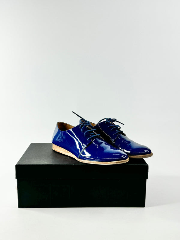 Elk Prussian Blue Patent Leather Lace Ups - EU36