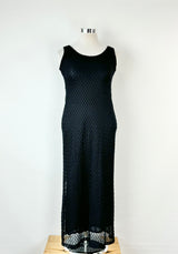 Vintage 90s Johnny Dexters Unneccessary Objects Black Sheer Lace Midi Dress - AU10