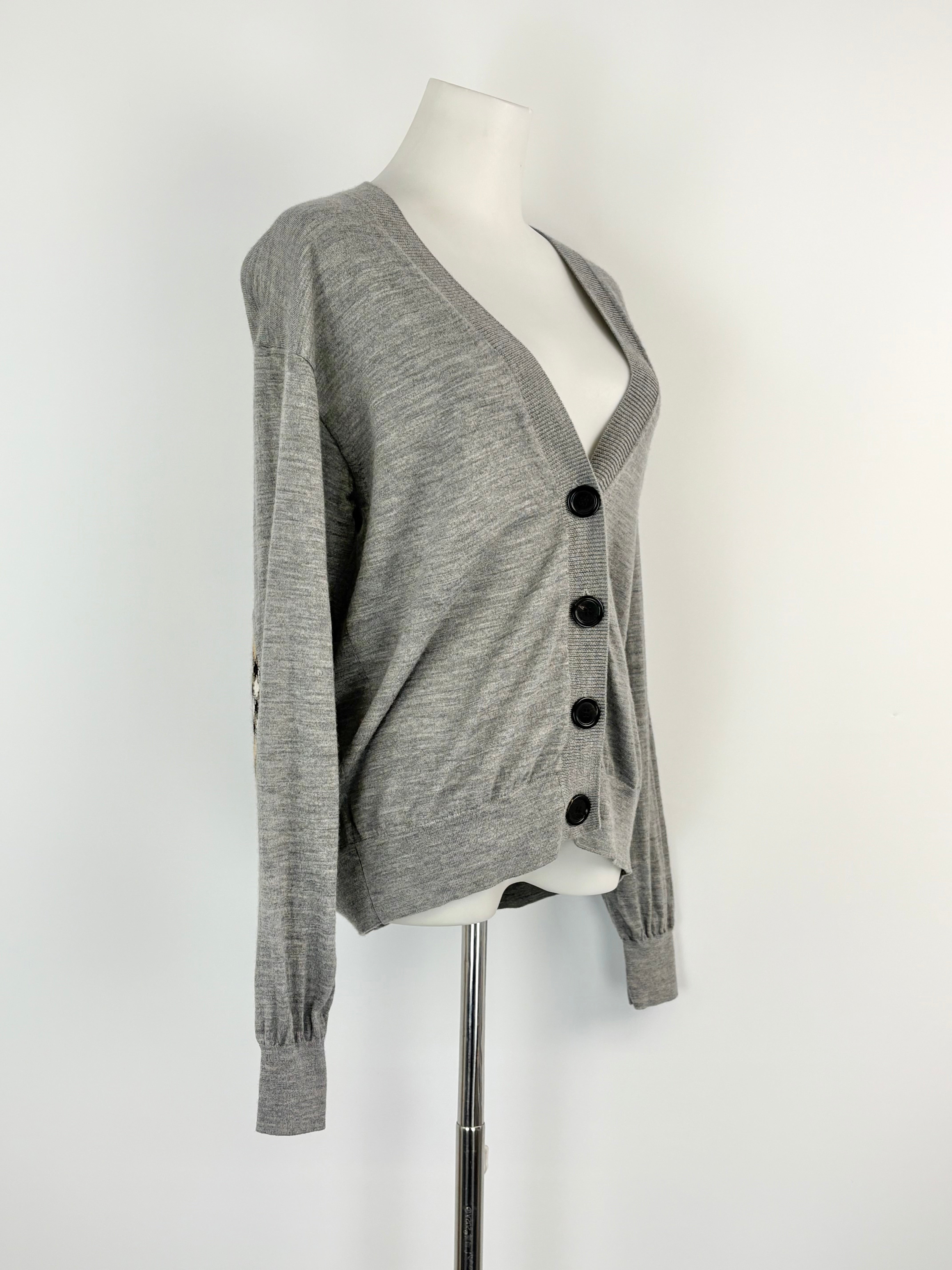 Burberry Vintage-Novacheck Elbow Patch Grey 'Dornoch' Cardigan - AU8/10