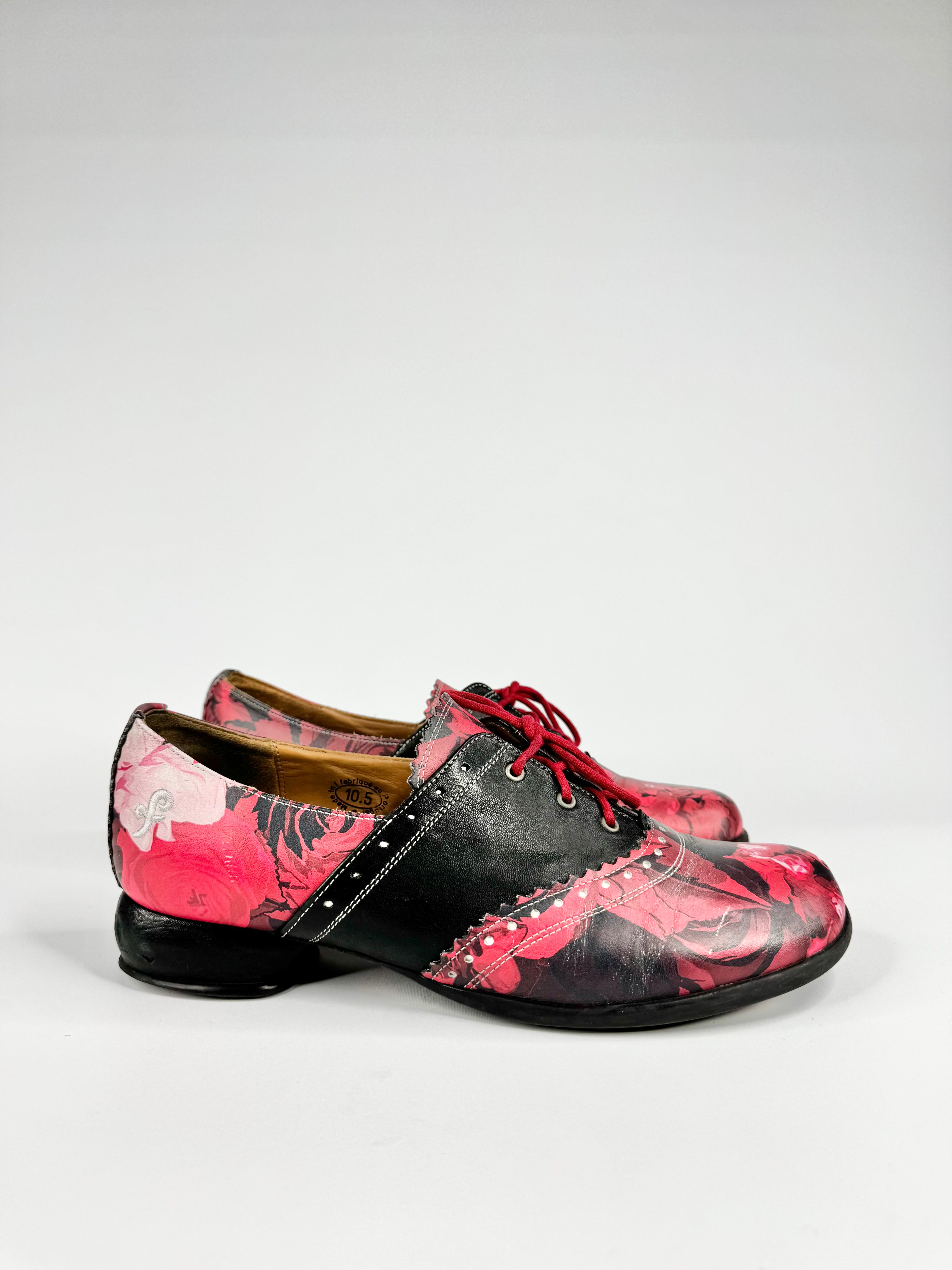 John Fluevog 'Erika' Brogued Oxford Rose Patterned Shoes - 10.5