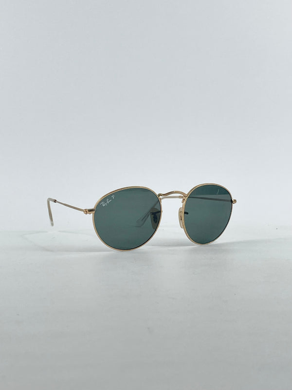 Ray Ban Polarized Round Metal Gold & Green Sunglasses