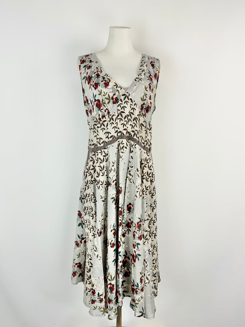 Johnny Was Ice Blue Floral Silk Slip Dress - AU10