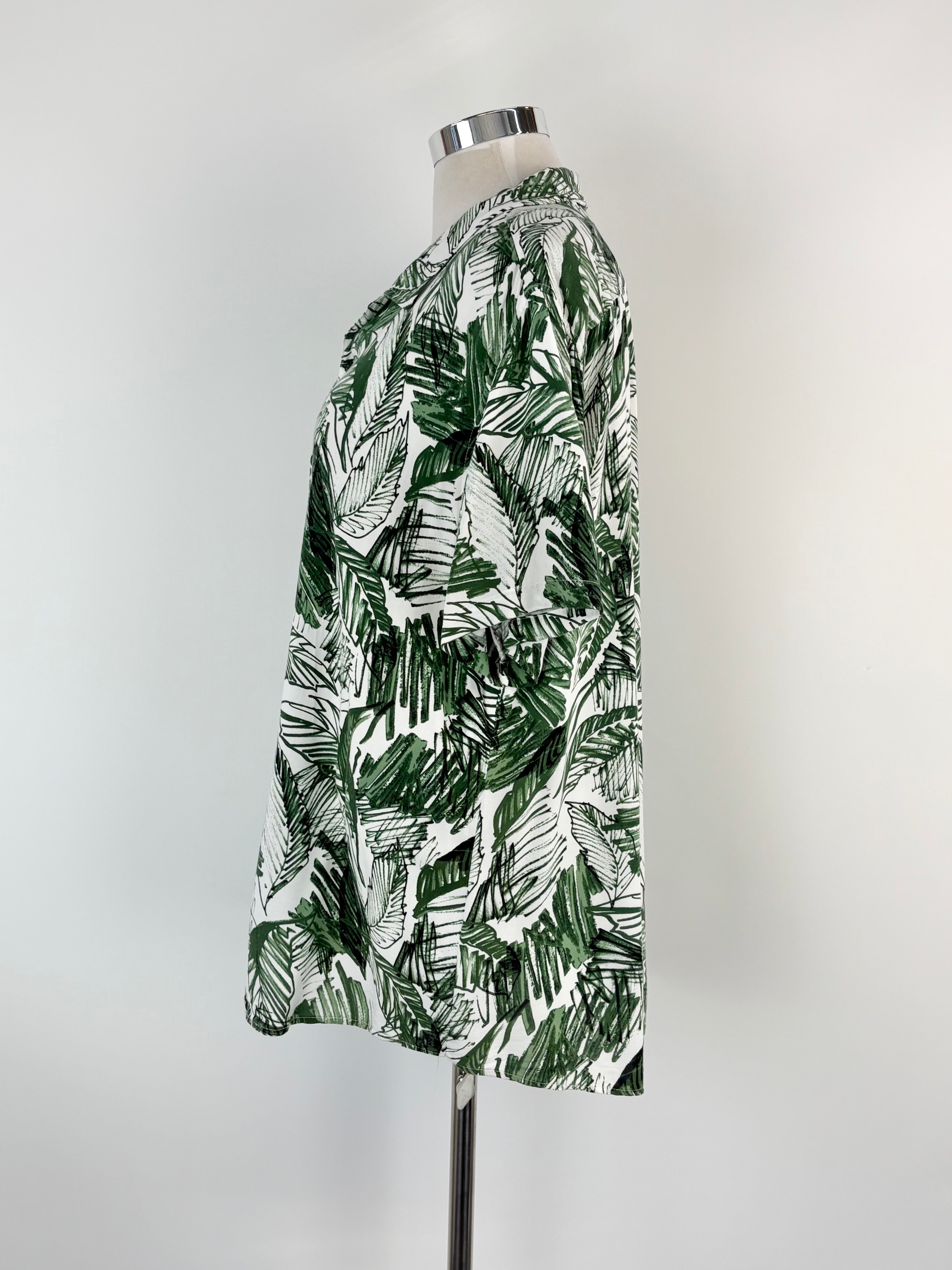 Guess White & Green Fern-Print Short Sleeve Shirt - XXL