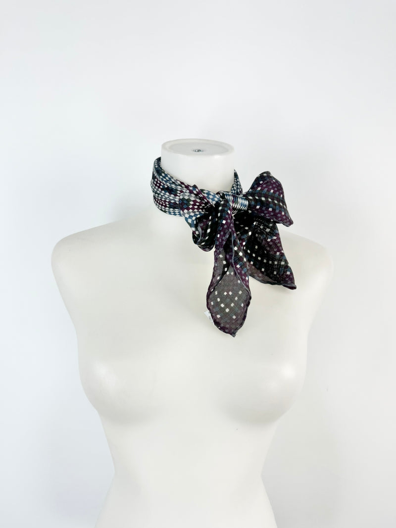 Vintage Jaeger Purple, Blue & Grey Woven Silk Scarf