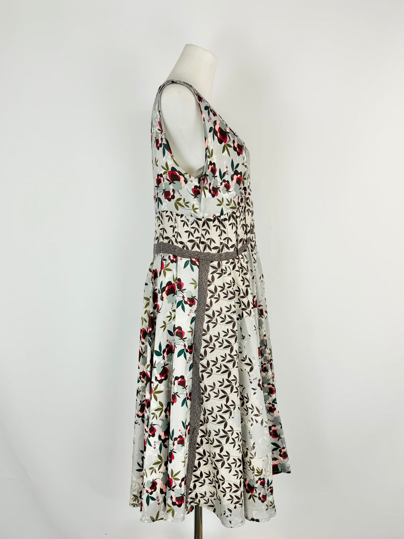 Johnny Was Ice Blue Floral Silk Slip Dress - AU10