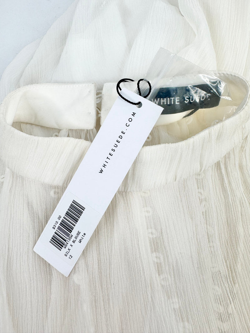 White Suede 'Silk X Blouse' NWT - AU12