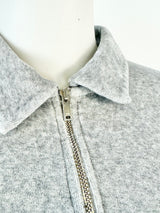 Reiss Grey Velveteen Quarter Zipper T-Shirt - M