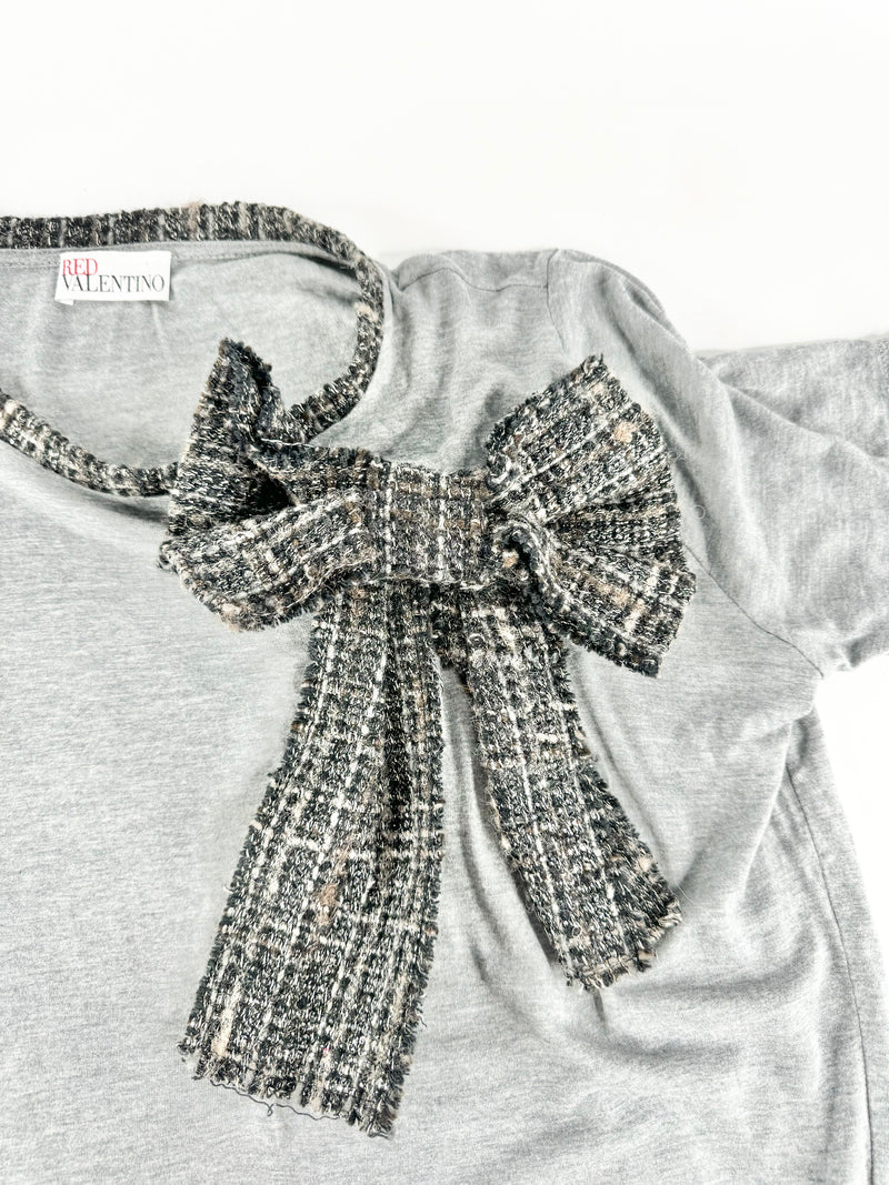 Red Valentino Grey Tweed Bow T-Shirt - AU10