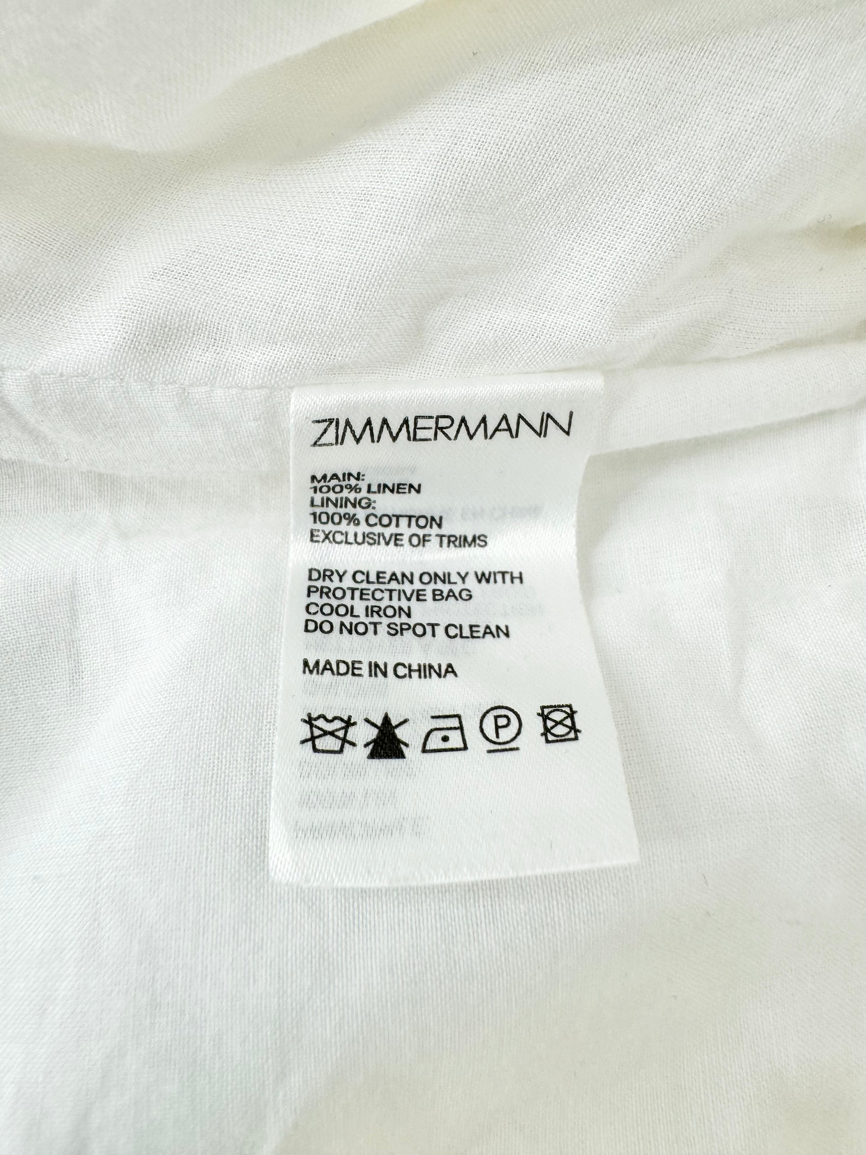 Zimmermann White Linen Puff Sleeve Crop Top - AU6/8