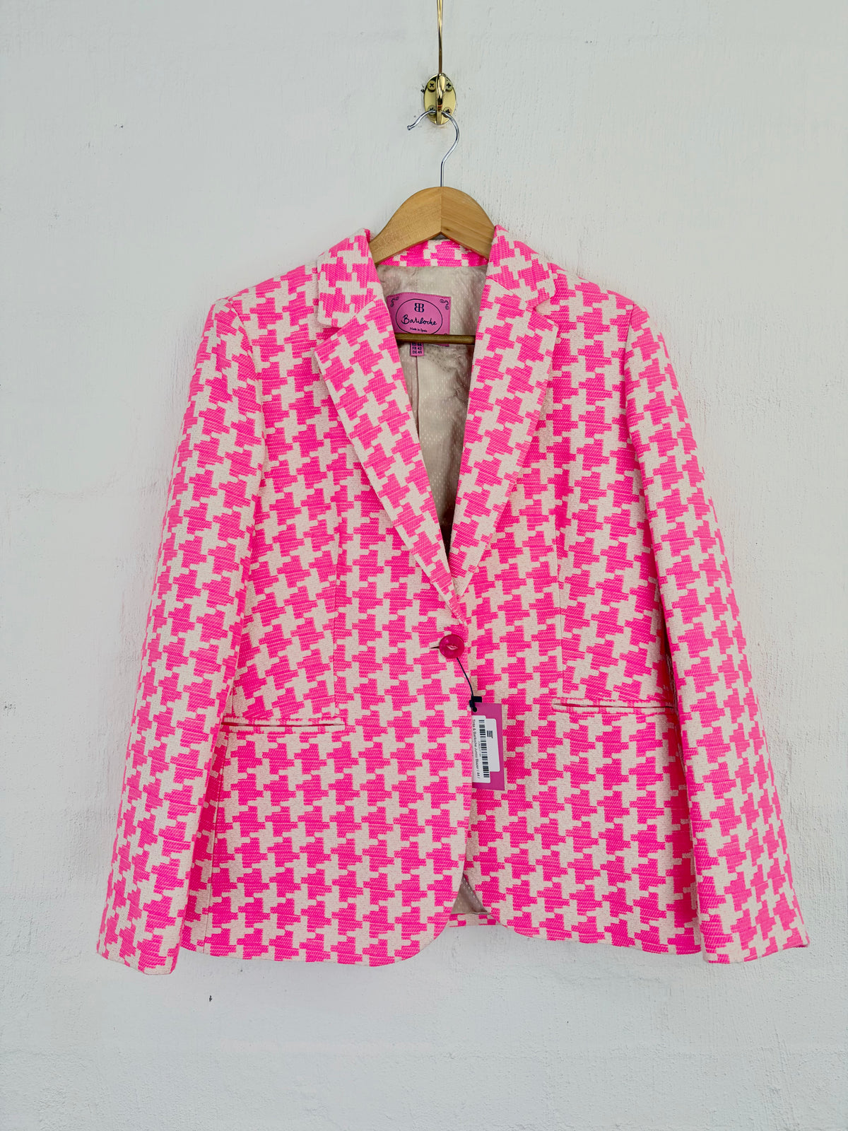 Tinta & Bariloche Junco Hot Pink & Cream Houndstooth Blazer NWT - AU12/14