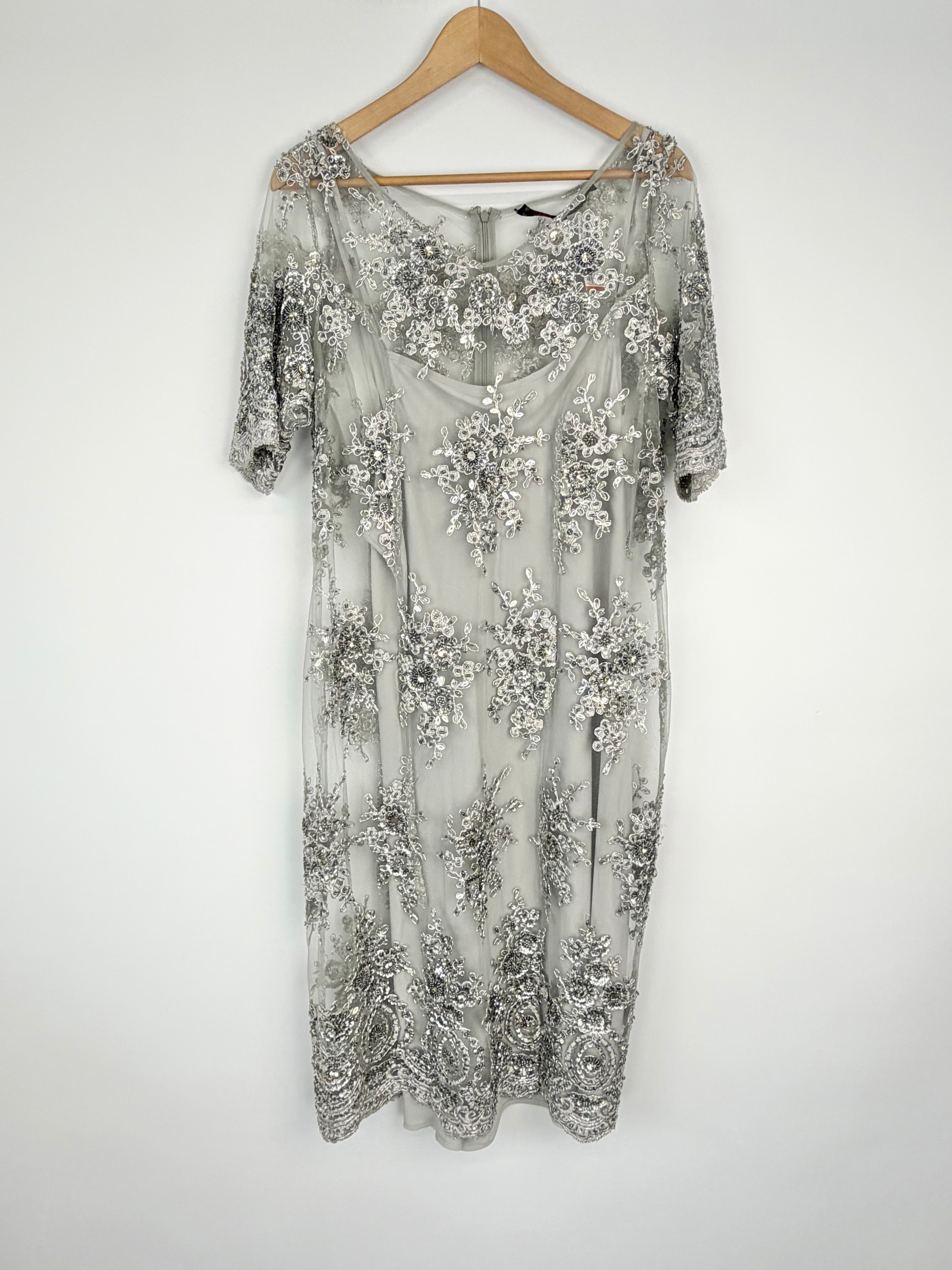 Trelise Cooper Grey 'Ornate & Great One More Dance' Silver Beaded Applique Dress - AU14