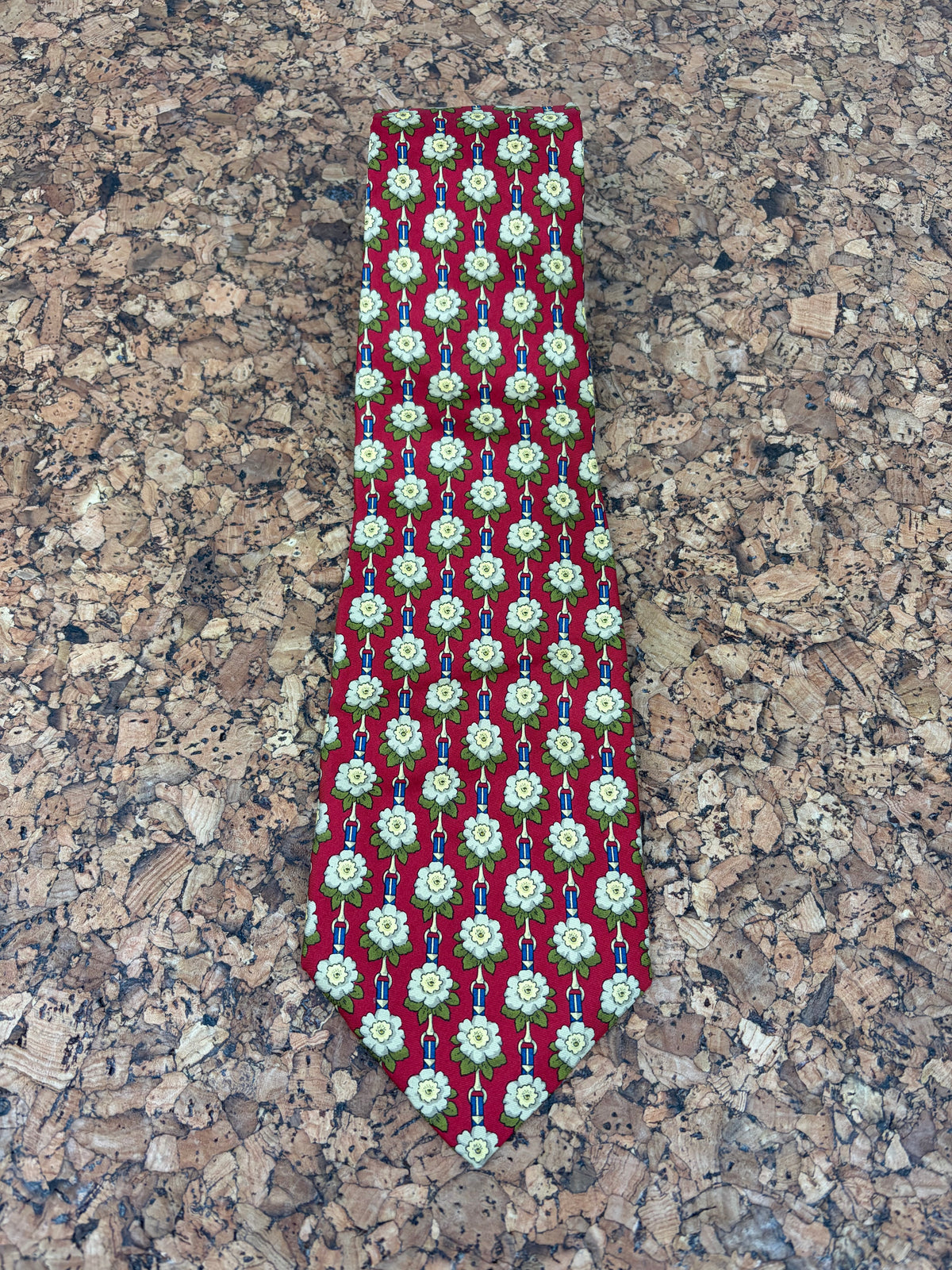 Fendi Red Silk & Cream Floral Silk Tie